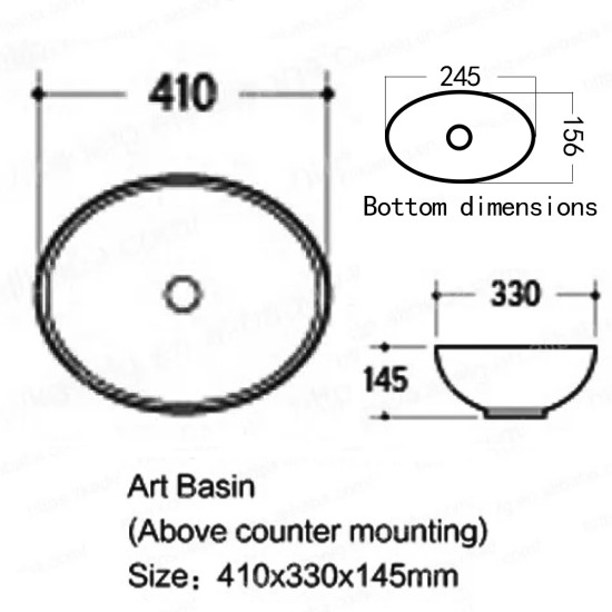 410*330*145mm Bathroom Oval Above Counter White Ceramic Wash Basin